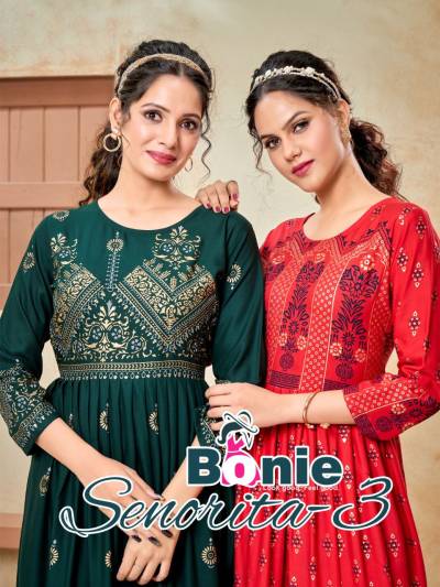 Senorita Vol 3 By Bonie Fancy Anarkali Style Printed Kurti Collection
